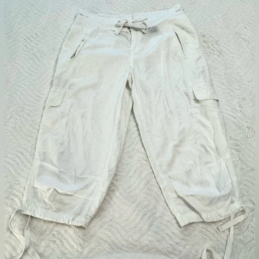 Norma Kamali White Cargo Capri Pants Womens Sz 4 100% Cotton Adjustable Y2K - Picture 8 of 12